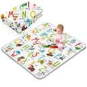 Funtery 43 x 43 Inch Boho Baby Play Mat Portable Crawling Washable Foldable Tummy Time Non Slip Baby Floor Large Playpen Mat for Infants Toddlers Floor Playpen Activity(Letter Theme)