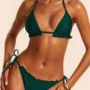SWIMLANCE Women Triangle Halter Thong Bikini Set Ruffle Sexy String Two Piece Swimsuit Bathing Swimwear, Small