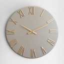 Oversized Modern Wall Clock - 30 inch, Contemporary Simple, Cement Gray, Gold Roman Numerals, Metal Face, Battery Operated, Minimalist Decorative Wall Clock for Living Room, Entryway, Kitchen, Office