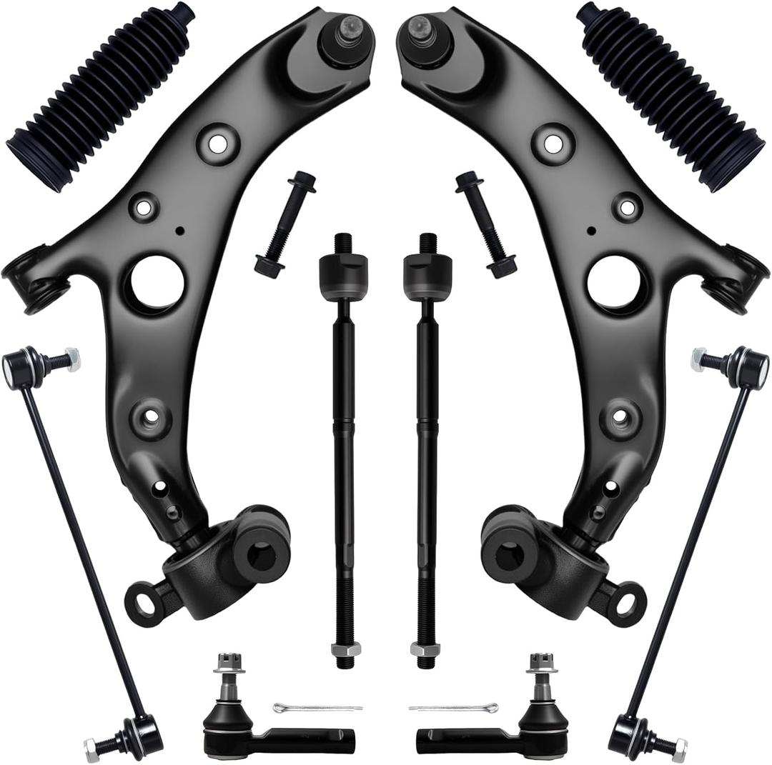 AUQDD 10Pc Front End Suspension Kit Fit For 2013-2016 Ma-zda CX-5, 2 Lower Control Arm w/Ball Joint 2 Sway Bar Link 4 Inner Outer Tie Rod End (# CMS761184 K80296 EV801073 ES801390)
