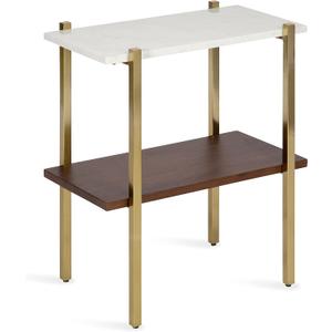 Kate and Laurel Abcott Midcentury Side Table, 20 x 12 x 24, Walnut Brown and Gold, Decorative Two-Tier Bedroom Nightstand Table with Genuine Marble Tabletop