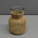 Decorative Glass Vase Rustic Rattan Vase Plant Dry Flower Vase Pot Planter Bulb Vase Flower Container Rattan Weave Glass Bottle Wedding Centerpiece Table Decoration, Khaki 