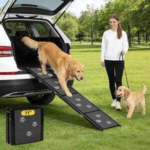 Dog Ramp for Car 71" X-Long & 17" Wider Portable Dog Ramps for Large Dogs Non Slip Rug Surface Extended Step Design for SUV Car and Truck Folding Dog Ramp Supports Up to 270LBS