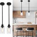 MELUCEE 2-Pack Pendant Light Black Adjustable Hanging Light Fixtures Ceiling with Clear Glass Shade, Set of Two Mini Pendant Lighting for Kitchen Island Hallway Porch Corridor
