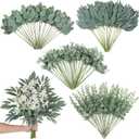 120 Pcs 4 Kinds Mixed Artificial Eucalyptus Leaves Stems Bulk Fake Silver Dollar Eucalyptus Bundle Faux Plants Greenery for DIY Bouquets Floral Arrangement Wedding Engagement Party Decor (Green)