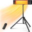 VAGKRI Outdoor Heaters, 1s Heating 1500W Infrared Patio Heater with Remote, 3 Heat Settings, 12H Timer, IP65 Waterproof, Wall Mount/Tripod Stand Electric Heater for Patio, Garage, Garden & Indoor Use