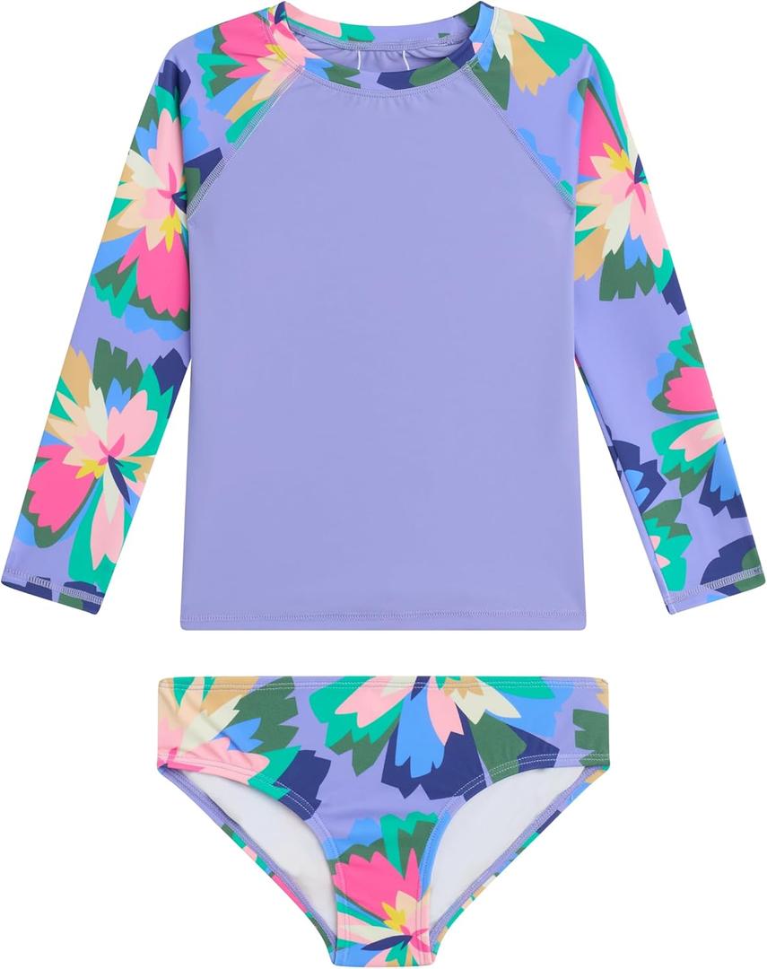 Kanu Surf Girls' Long Sleeve Rashguard UPF 50 Two Piece Swim Set (8, Kiana Purple)