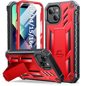 SOiOS for iPhone 13/14/15 Phone Case: for iPhone 16e Protective Cover with Built-in Kickstand | Heavy Duty Military Grade Hard Protection Shock Proof | Durable Dual-Layer Design Red