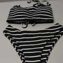 ZAFUL Women Strapless Ribbed High Cut Bandeau Bikini Lace Up 2 Pieces Swimwear S