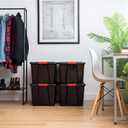 IRIS USA 72 QT Plastic Storage Box with Lid and Latches - 4 Pack - BPA-Free, Garage Organizing Solution, Durable Nestable Stackable Containers, Secure Pull Handle - Black