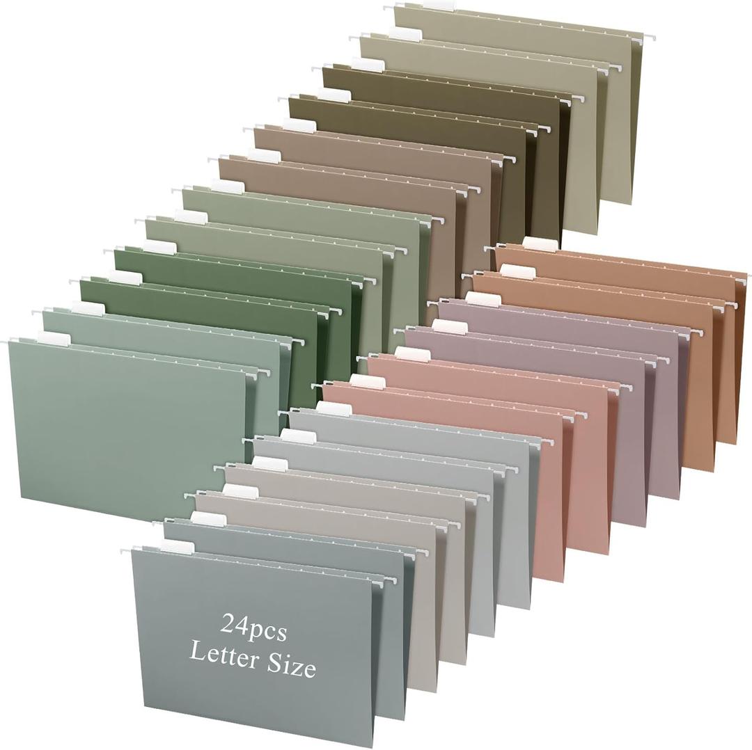 Yaomiao 24 Pcs 11.6 x 9 Inches Hanging File Folders Letter Size File Organizer Multicolor Hanging Folders with Tabs for Home Classroom Office School Supplies, 12 Colors (Morandi Color)