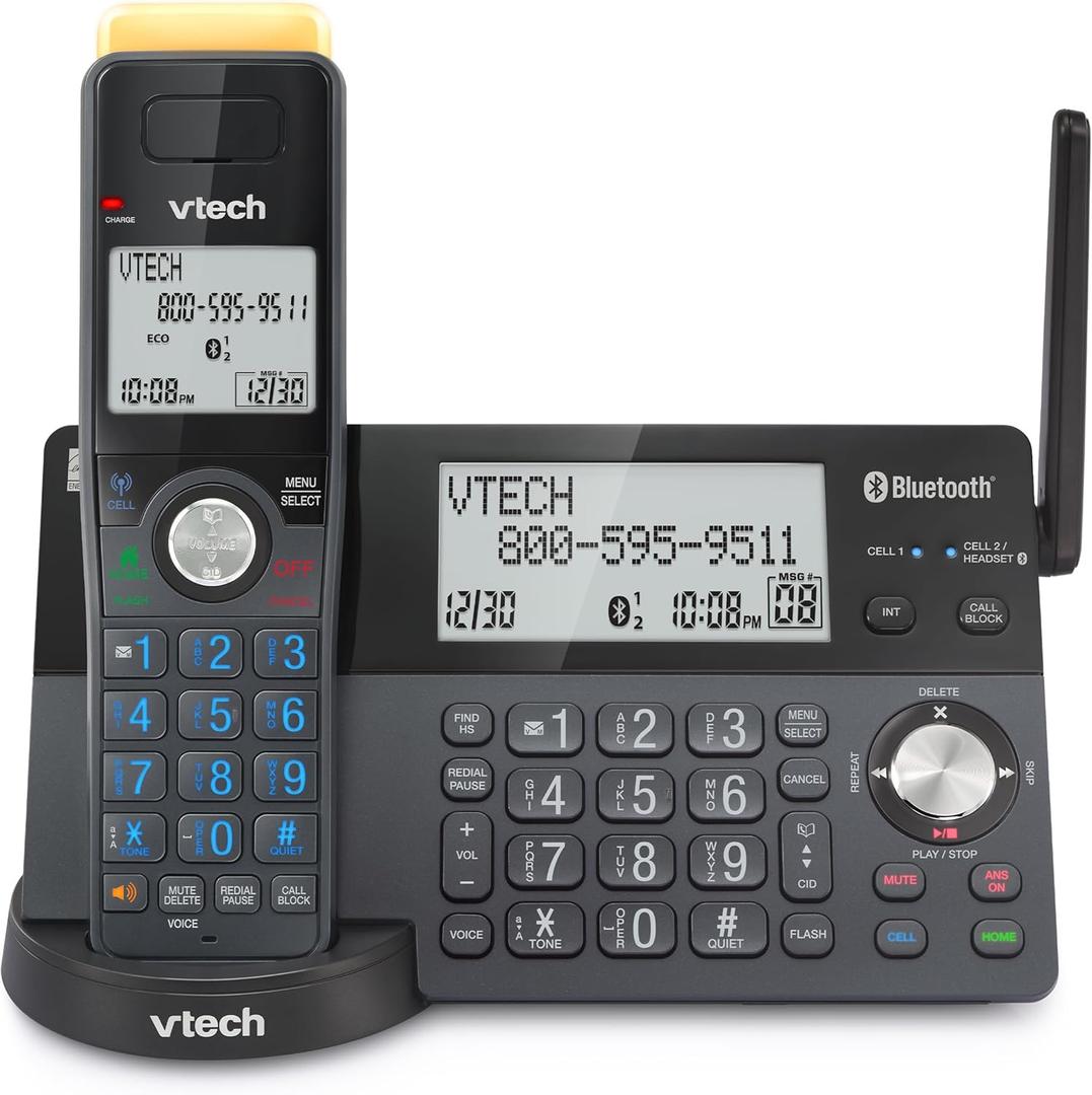 VTech IS8128-11 Super Long Range DECT 6.0 Cordless Phone for Home with Answering Machine, 2300 ft Range, Call Blocking, Bluetooth Connect to Cell, Intercom (Graphite)