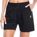 Women's Cotton Shorts 5" Sweat Bermuda Pull on Shorts with Deep Pockets for Lounge Gym Yoga Walking Athletic (Medium, Black)