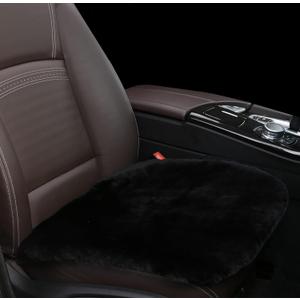 Sheepskin Seat Cushion Cover Wholehide Short Wool Seat Pad Natural Fur Car Seat Covers Universal Fit for Most Car, Truck, SUV, or Van Front Black