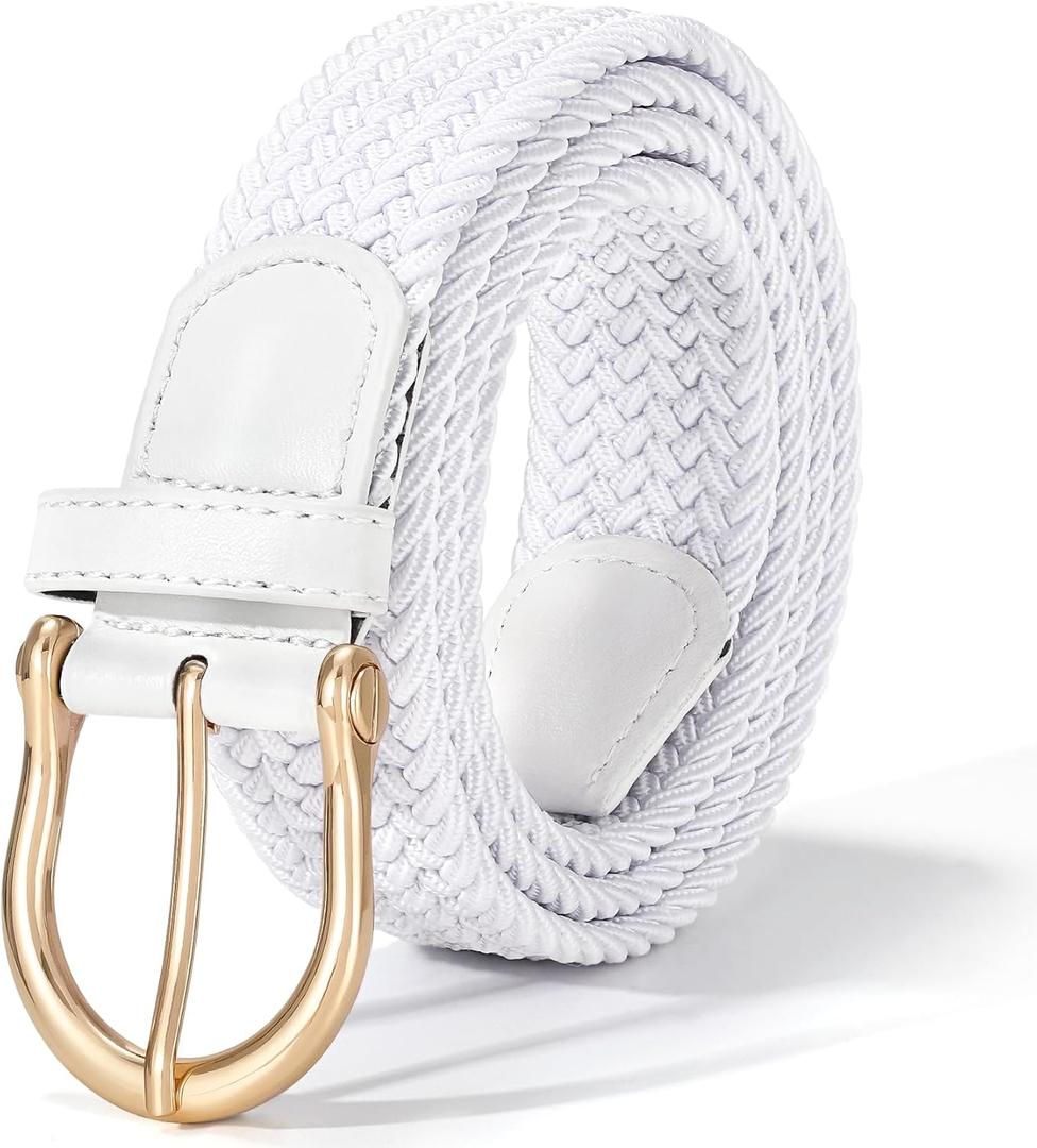 XZQTIVE Elastic Stretch Belt for Women, Ladies Braided Woven Web Belt for Casual Jeans Pants (Fit Pants Size 32"-38", White)