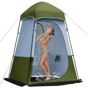 Camping Shower Tent, 7.9 FT Extra Tall Oversize Privacy Tent, Portable Outdoor Bathroom Toilet Tent with Floor, Easy Set Up Privacy Shelter for Dressing, Hiking, Fishing, UPF50+ (Green)