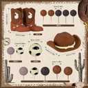 16PCS Cowboy Cake Topper Cowboy Hat and Boot Balls Cake Decorations Western Cowboy Birthday Baby Shower Party Decorations (Brown)