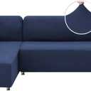 XINEAGE Sectional Couch Cover High Stretch L Shaped Sofa Cover 2 Pieces Non Slip Slipcover with Chaise Furniture Protector with 2 Pillowcases for Pets & Dogs (3 Seat Sofa + 3 Seat Chaise, Navy Blue)