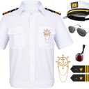 6PCS Men's Yacht Captain Sailor Costume Adult Shirt Hat Accessories Set Party Cosplay (X-Large, White)