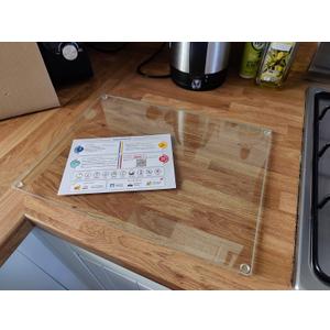 Glass Cutting Board 16"x12": Tempered Glass Kitchen Counter Protector - Durable- Scratch-Resistant, Heat-Proof - Clear Design (Transparent)