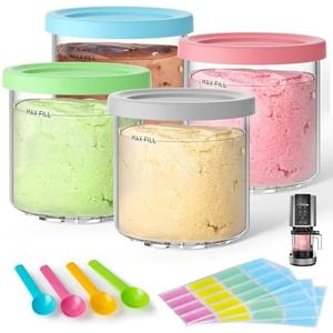 4 Pack Creami Pint Containers and Lids for Ninja, Compatible with Ninja NC299 NC300 NC301 Series Creami Maker Machine Accessories, BPA Free & Dishwasher Safe, Assorted Colors