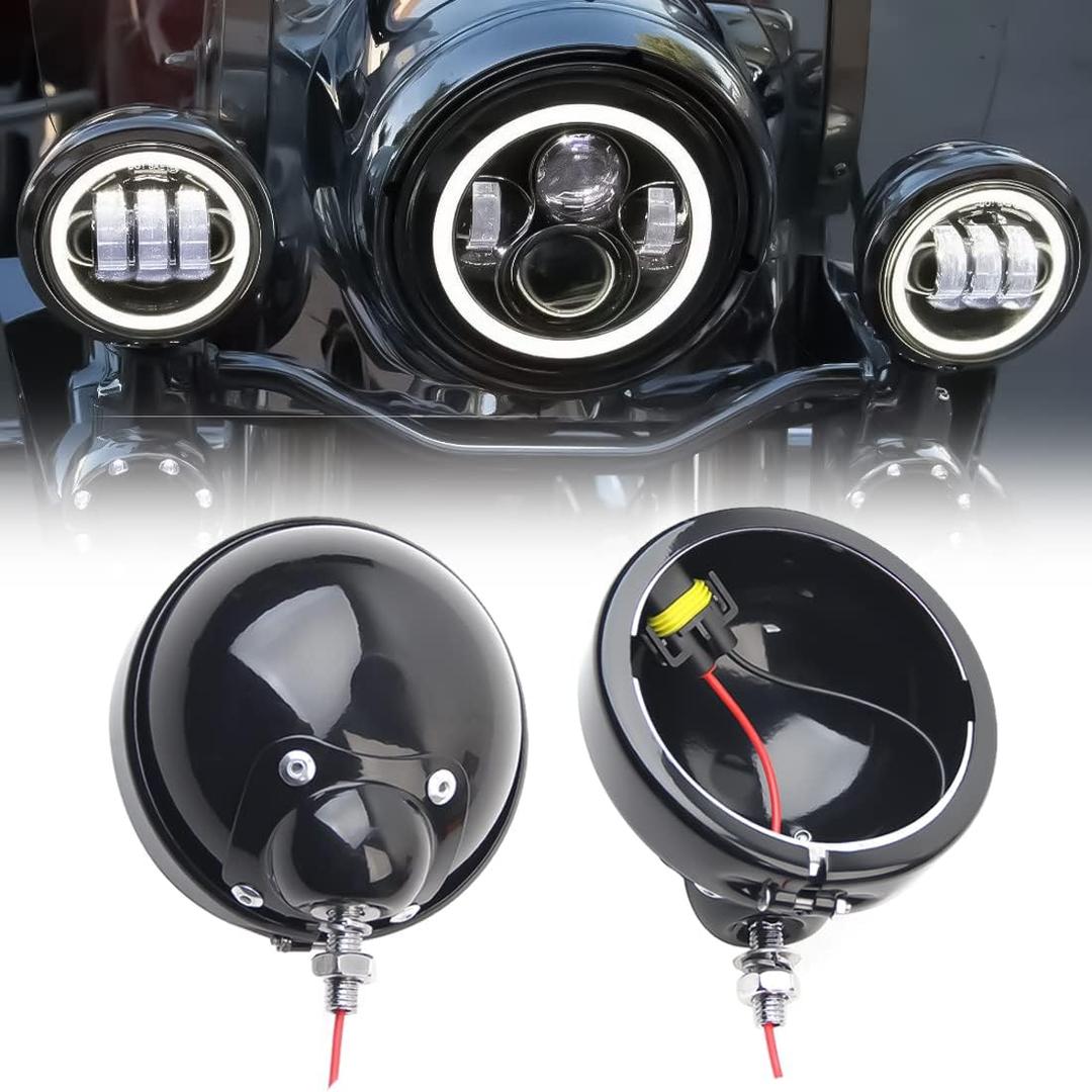 1 Pair 4.5 Inch Fog Light Housing Bucket Bracket Fog Passing Light Lamp Motorcycle (Black Light Housing)