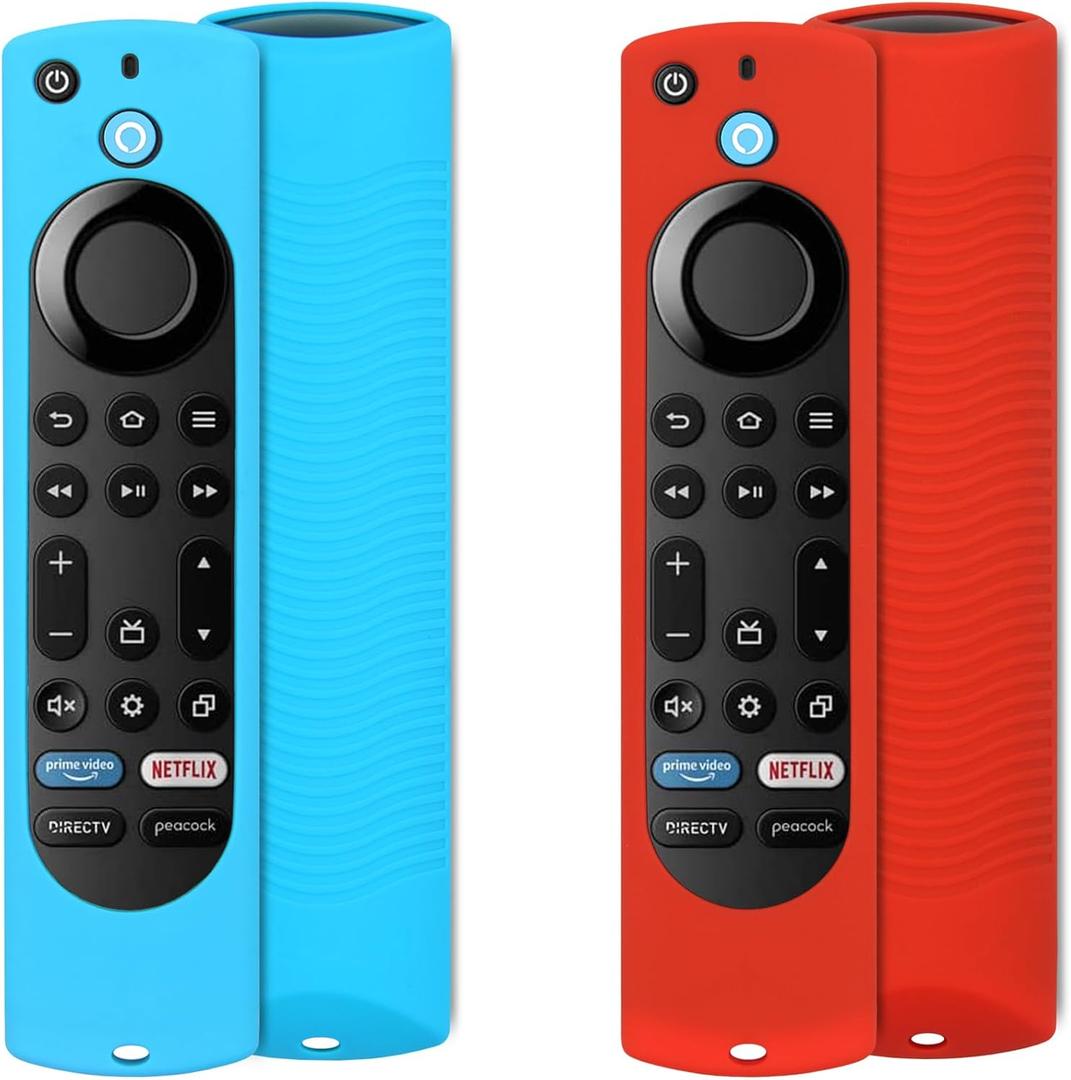 5 x Pinowu Silicone Remote Case (2pcs) Compatible for Firestick 4K Max/Insignia/Pioneer/Fire TV 4-Series/Omni (QLED) Series Alexa Voice Remote Enhanced w/Lanyard (Red and Turquoise)