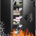 Mitlvge 35Min Real Fireproof Safe Box, 5.0 Cu Ft Home Safes Water and Fireproof with Keys & Pass Code, 3-Removable Shelf and Smart Alert, Fire Proof Safe for Home Use, Fire Resistant Safe 2026 New