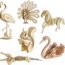 3D Wooden Wild Animal Puzzle - 6 Piece Set Wood Wild Animals Skeleton Assembly Model Kits - Wooden Crafts DIY Brain Teaser Puzzle - STEM 3D Puzzle Gifts for Adults & Teens