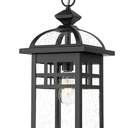 Emliviar 20 Inch Outdoor Pendant Light for Porch, Outdoor Chandelier for Porch, Die-Cast Aluminum with Seeded Glass, Black Finish, DE281H-M BK