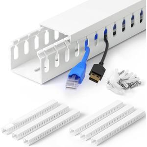 ZhiYo 99in(6X L16.5in) Server Rack Cable Management Raceway, H1.4in x W1.6in Cable Raceway Kit, Electrically Safe PVC Open Slot Wire Raceway for Under Desk/Computer/Network Cords, White