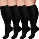 4 Pairs Plus Size Compression Socks for Women Men Wide Calf, Large Knee High Support Stockings for Circulation, Prevent Swelling, All Day Comfort, for Pregnant Nurse Exercise Travel, 20-30 mmHg, Size 4XL