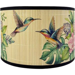Bamboo ShadesE27 11.811.87.9inch Bamboo Lampshade,Featuring Tropical Motifs and Floral-Bird Designs.For Replacing Lampshades on Chandeliers and Floor Lamps