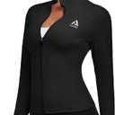 Women's Workout Jacket, Womens Cropped Lightweight Running Jackets, Zip Slim Fit Athletic Tops for Gym, Yoga, Jogging (Black) XS