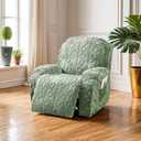 JOKIVTOU Recliner Chair Covers 4-Pieces Reclining Chair Slipcovers with Pocket& Elastic Bottom, Soft Feel Fitted Lazy Boy Sofa Couch Cover Washable, Stretch Recliner Furniture Protector, Green