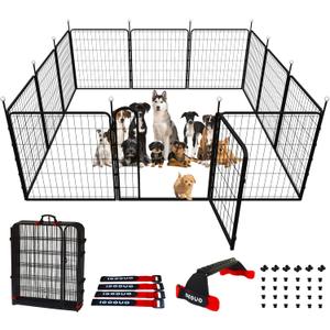Dog Play Pen Indoors/Outdoor,32'' Portable Dog Fence with Easy-Carry Straps,12 Panels Dogs Pen Play Pen for Medium/Large Dogs,Rustproof Metal Pet Playpen for Camping RV Yard (with Two Doors)