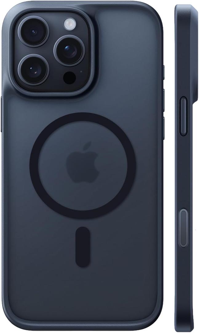 TORRAS Ultra Magnetic for iPhone 15 Pro Case, [3X Military-Grade Drop Tested] [Compatible with MagSafe], Shockproof Translucent Durable Slim Protective Anti-Scratch Anti-Fingerprint, Black