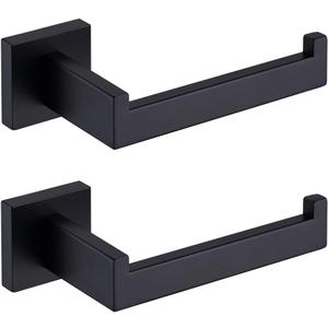 TASTOS Toilet Paper Holder Matte Black, Toilet Tissue Roll Holders Dispenser and Hangers Wall Mounted for Bathroom & Kitchen, Stainless Steel Modern Square Style 2 Pack