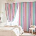 XiDi Curtains for Girls Bedroom Kids Room 2 Panels Colorful Rainbow Design Unicorn Wall Decor Blackout Pink Curtains Cute Mermaid Princess Room 34 Wide 63 Inches Long Grommet Drapes Pink Purple Green
