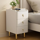 Nightstand with 3 Drawers White Bedside Table, Side Table Leather Side Table with Gold Legs, Modern Style Night Stand End Tables Drawer Dresser for Bedroom