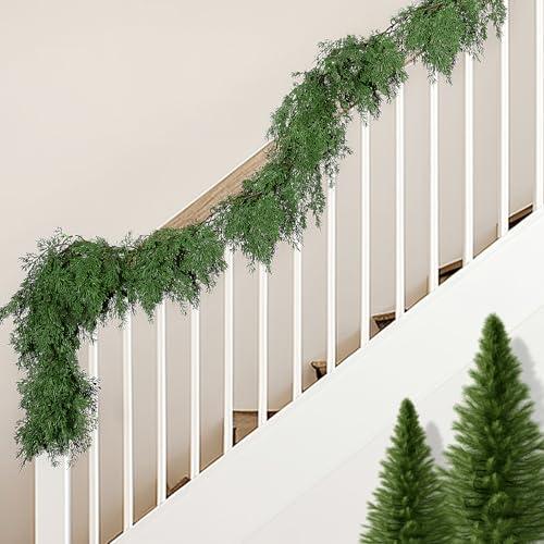 2 Pcs Christmas Norfolk Pine Garland, 6 Ft Dense Pines Realistic Touch Garland Ornaments, Greenery Artificial Pine Cypress Garlands for Christmas Holiday Mantle Fireplace Table Home Decor