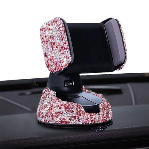 huoflame Bling Car Phone Holder for Women – Sparkly Pink Crystal Phone Mount 360° Adjustable Car Accessories for Dashboard Windshield and Air Vent（Pink）