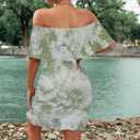 PinkPatty Summer Mini Dress for Women Off Shoulder Ruffled Bodycon Dresses Short Beach Sundress (XL)