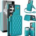 Asuwish Phone Case for Samsung Galaxy S26 Ultra 5G Wallet Cell Cover with Tempered Glass Screen Protector Wrist Crossbody Strap RFID Blocking Card Holder S26Ultra 26S S 26 26Ultra Women Girls Green