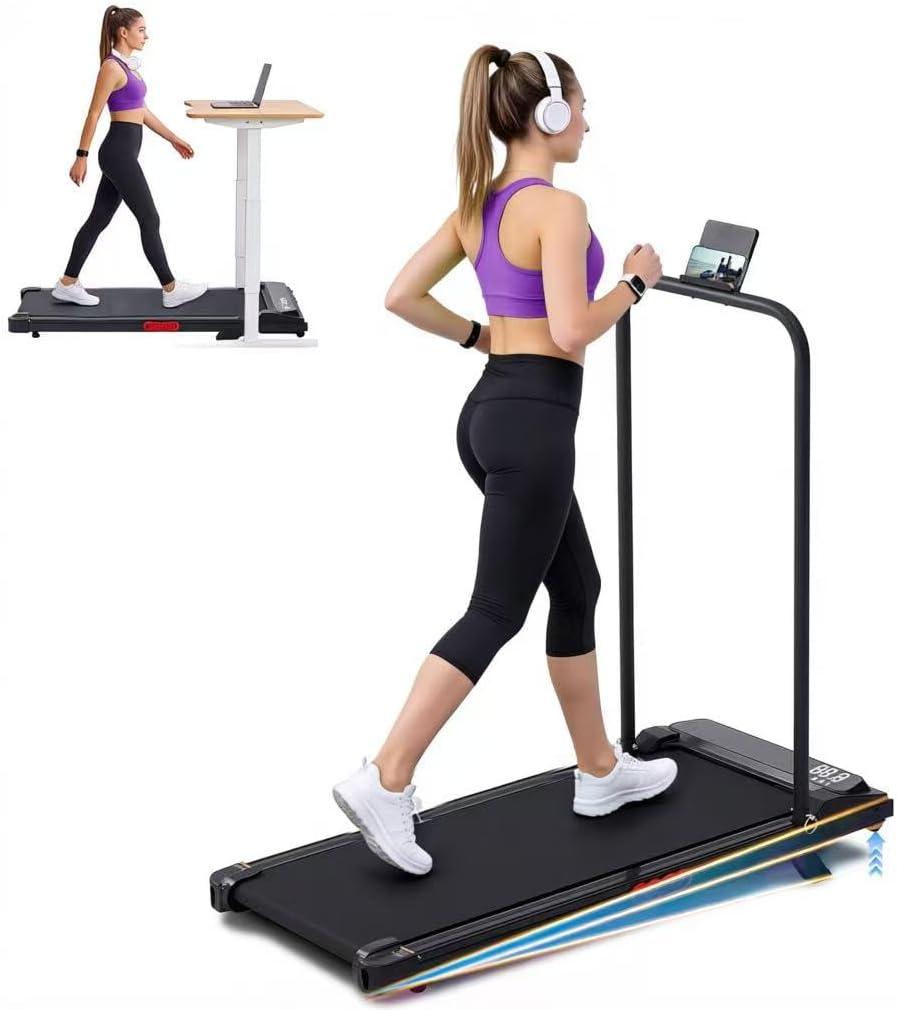 Electric Compact Walking Pad Treadmill with Incline, 3.0HP Portable Treadmills for Home Small, Mini Treadmills for Exercising, Small Under Desk Walking Treadmill with Handle Bar, 0.6-7.6MPH