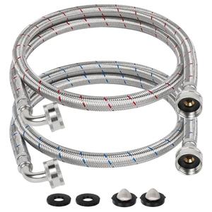 KAINGA 4 FT Washing Machine Hoses with 90 Degree Elbow, Stainless Steel Braided Washer Hose Supply Line with 3/4" FHT Connectors for Short to Moderate-Residential Water Supply, Red & Blue, 2 Pack