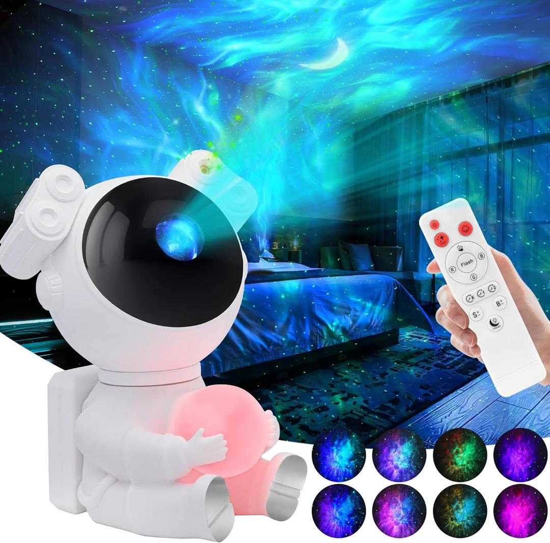 KIMHY Astronaut Galaxy Projector for Bedroom Kids Adults, 2 in 1 Star Projector Galaxy Night Light with Moon Lamp 8 Colors Effects, Space Light for Room Decor, Boy & Girl Birthday, Christmas (Pink)