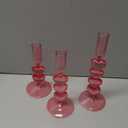 Yungyan 3 Pcs Valentine's Day Pink Glass Candlestick Holders, Heart Glass Taper Candle Holder, Valentines Heart Candle Stick Decor for Galentine's Day Wedding, Anniversary, Home Table Centerpiece