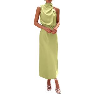 PRETTYGARDEN Women's 2026 Summer Satin Dress Elegant Sleeveless Mock Neck Cocktail Party Maxi Dresses XXL