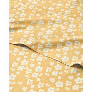 Floral Sheets - Yellow Floral Bed Sheet Set - 1 Flat, 1 Fitted & 2 Pillowcases w/ Deep Pockets - Comfy, Wrinkle & Fade Free - Boho Botanical Bedding - Ultra-Soft, Breathable & Cooling - Queen Size Set